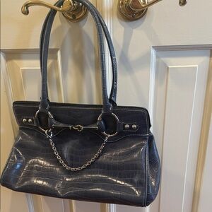 Elegant Blue Crocodile-Embossed Handbag